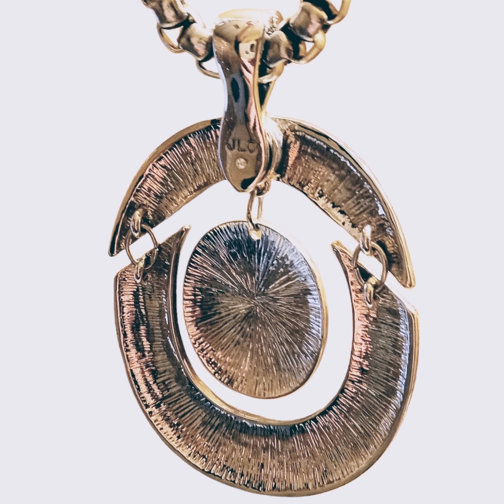 JLC Signed Hammered Silver Tone Statement Boho Articulated Modern Pendant - Picture 5 of 8